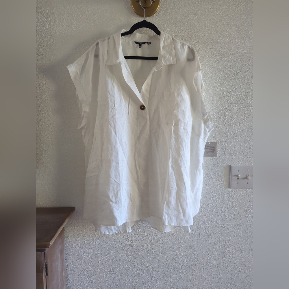Ellen Tracy Linen Tunic White Top NWT Size 3X Drop Shoulder Boxy Blouse